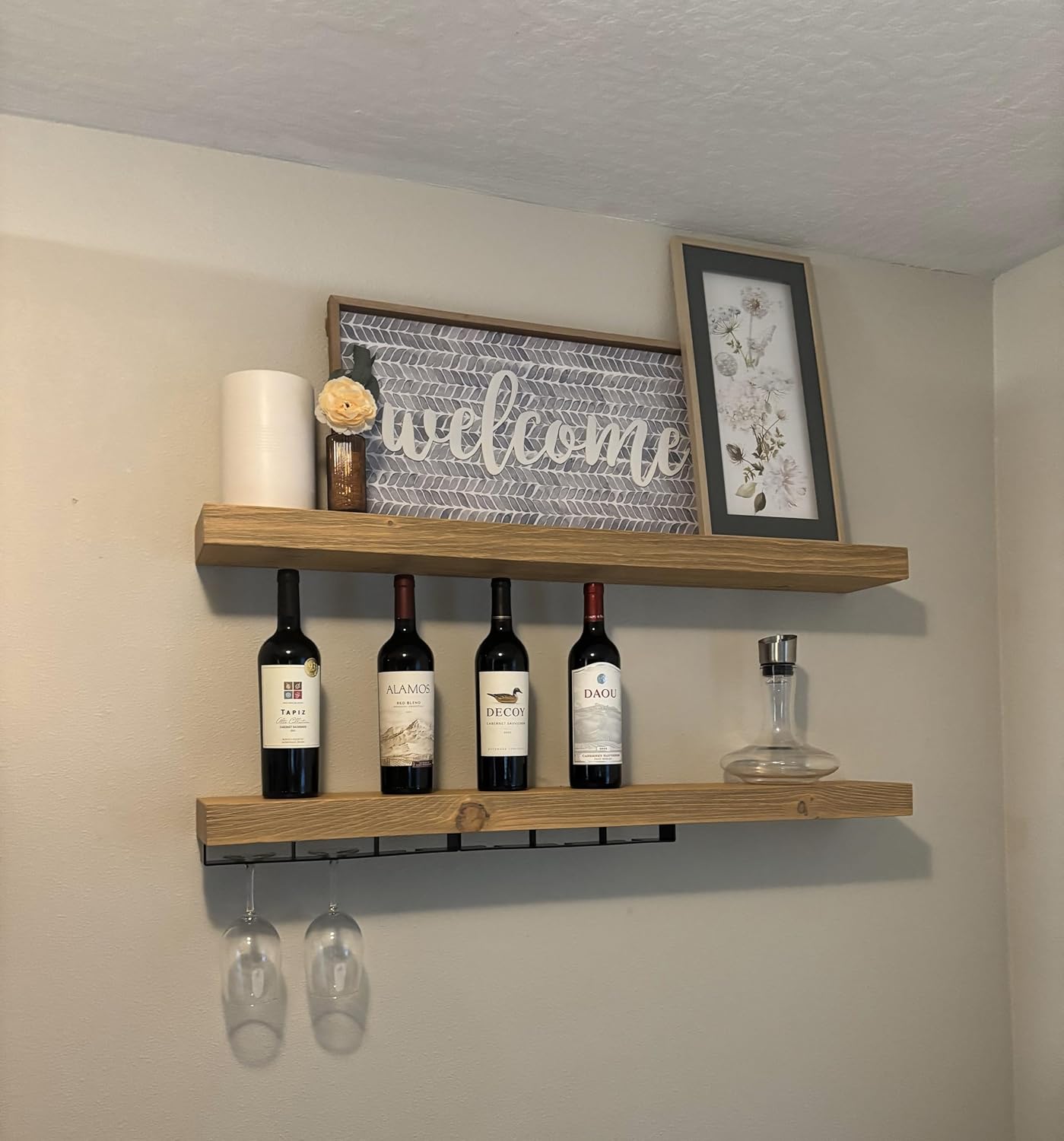 joelsantiques 42 Inch Wooden Floating Shelves for Wall - 42x6x2 in - Made of Natural Wood - Long Heavy Duty Rustic Wall Shelves for Bedroom - Perfect for Living Room, Kitchen - Natural