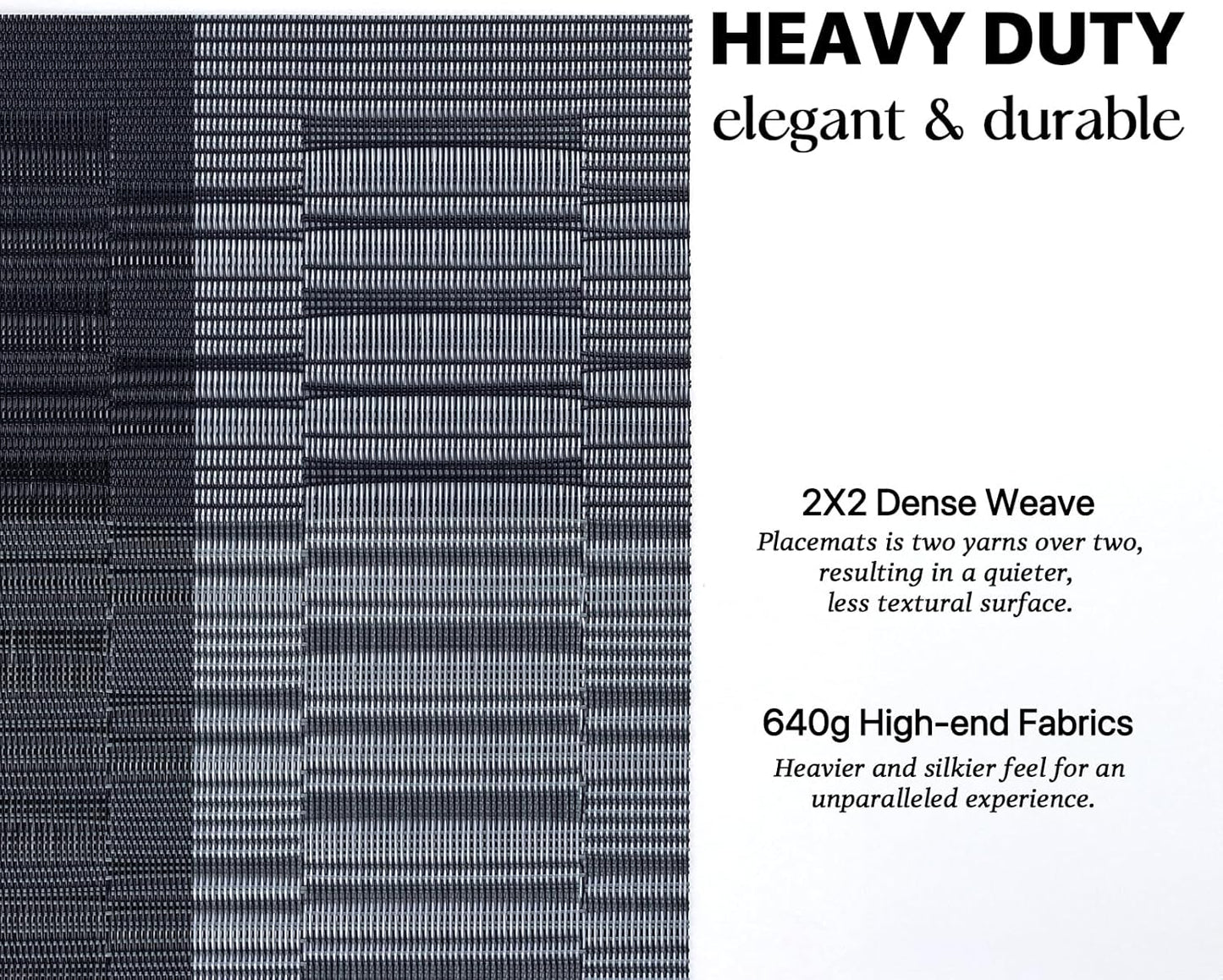 LEXMORE Placemats Set of 8 Vinyl/Plastic Woven Place Mats for Kitchen Table Indoor/Outdoor Washable Placemat Wipeable Dining Table Mats(Silver Gray Black)