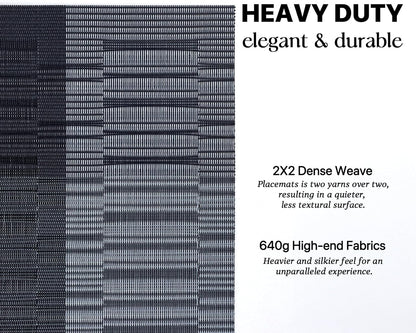 LEXMORE Placemats Set of 6 Vinyl/Plastic Woven Place Mats for Kitchen Table Indoor/Outdoor Washable Placemat Wipeable Dining Table Mats(Silver Gray Black)