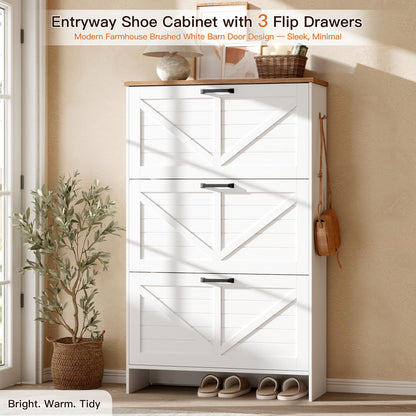 Nicetree Shoe Cabinet, 3 Flip Drawers & Adjustable Shelves, Ultra Slim Freestanding (9.1” Deep)