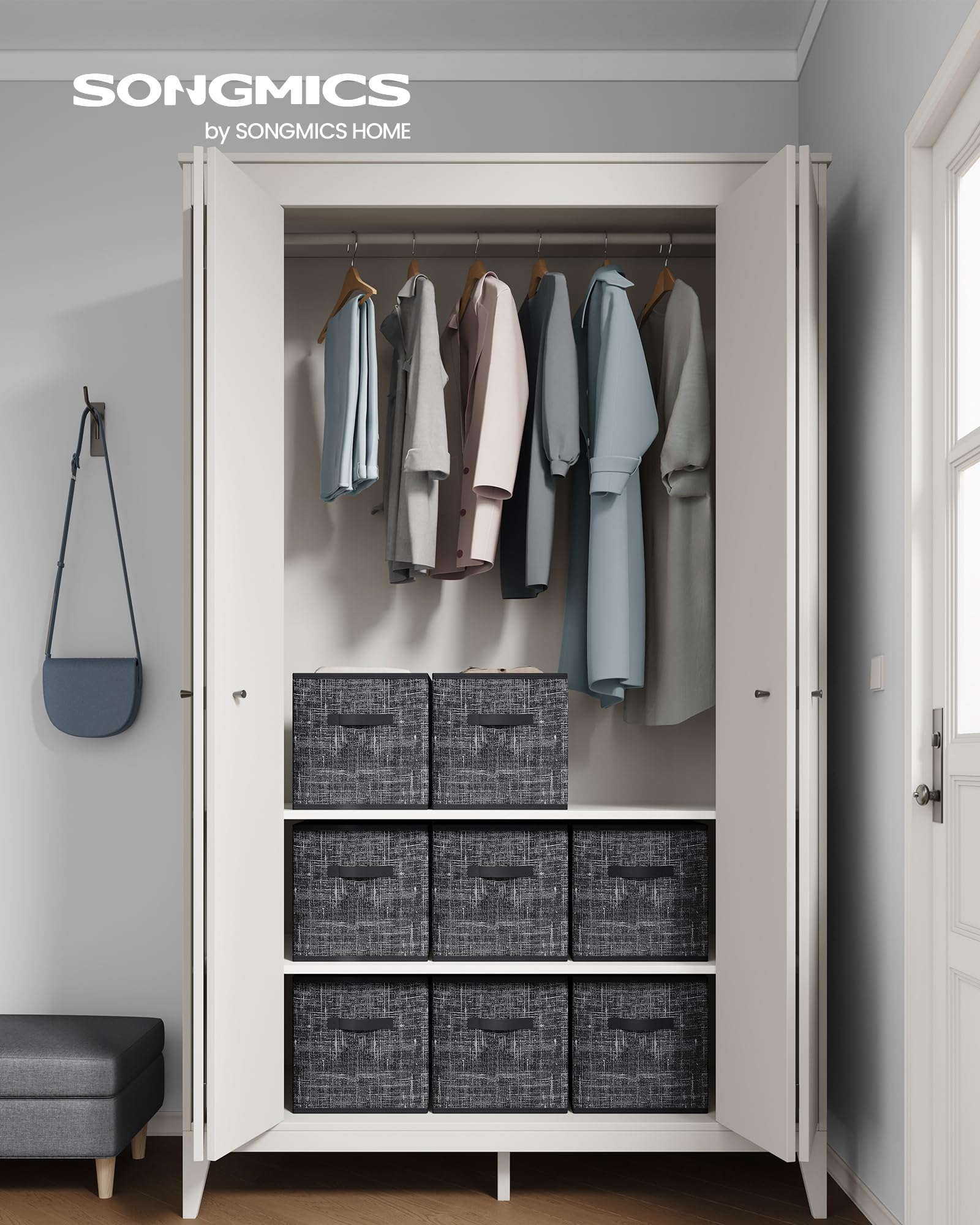 SONGMICS Storage Cubes, Set of 8, 13-Inch Foldable Closet Organizers