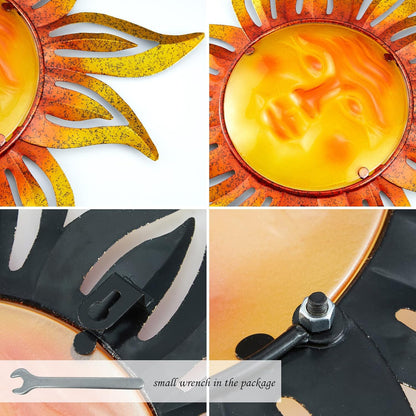 Metal Sun Outdoor Wall Art Decor Large 19 Inch, Hanging for Indoor Outdoor Patio Garden Fence Deck Yard Pool Wall Sculpture Decoration for Living Room Bedroom Colorful Unique