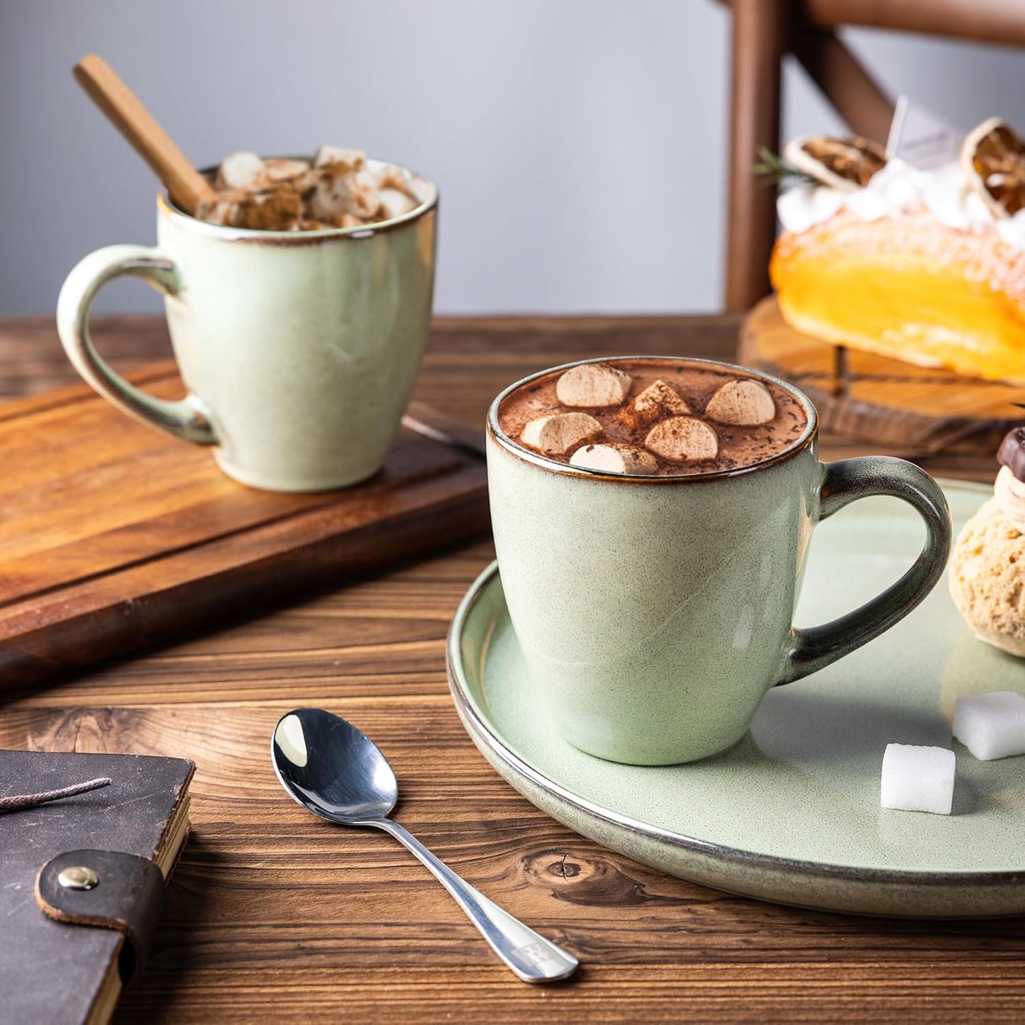 GBHOME Ceramic Coffee Mugs Set of 6, 12oz Stoneware Coffee Mugs Set For Dad Mom Women MEN, Light Weight Coffee Cups for Latte/Tea/Beer/Hot Cocoa, Dishwasher & Microwave Safe, Pastel Green