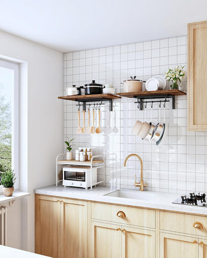 Wall-Mounted Pot Racks, Set of 2 Hanging Pot Rack, Floating Shelves, Wall Shelves, Vintage Pot Hangers for Kitchen, Wall Rack for Kitchen Storage, Rustic Brown and Black TPR26P2BF