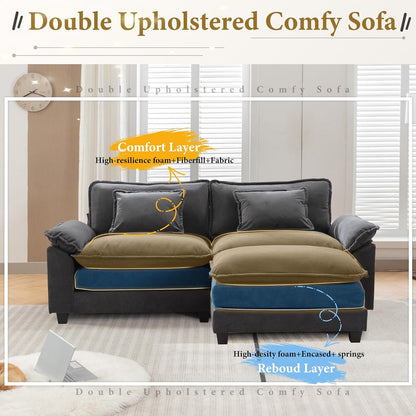 URRED Modular Sectional Sofa Comfy Cloud Couch, Modern Velvet Sofa Sleeper Deep Seat Couches with Ottoman/Pillows for Living Room (Dark Gray, 82.6''- L Shape)