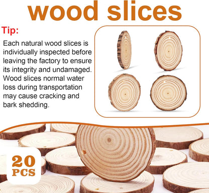20 Pcs Wooden Discs for Crafts, 3.5''-4'' Wood Circles for Crafts, Wood Slices for Painting DIY Christmas Ornaments Party Wall Home Wedding Decor
