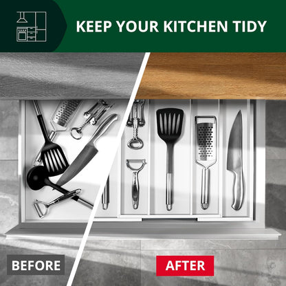 ROYAL CRAFT WOOD Luxury Bamboo Kitchen Drawer Organizer - Silverware Organizer - Utensil Holder and Cutlery Tray with Grooved Drawer Dividers for Flatware and Kitchen Utensils (5 Slot, White)