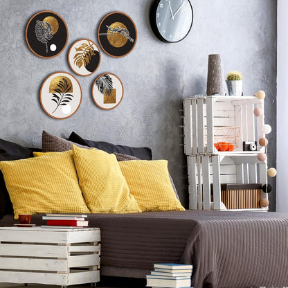 Qunclay 5 Pcs Wall Art Decor Wooden Living Room Wall Decor Bohemian Hanging Farmhouse Geometric 10'' and 8'' Aesthetic Wood Minimalist Posters for Bedroom(Rustic, Leaf)