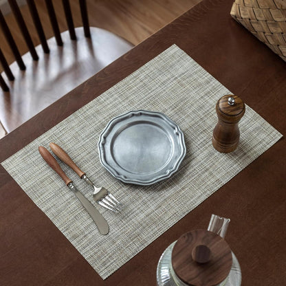 LEXMORE PlaceMats Set of 12 Vinyl/Plastic Woven Place Mats for Kitchen Table Indoor/Outdoor Washable PlaceMat Wipeable Dining Table Mats(Caramel)