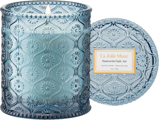 LA JOLIE MUSE Santorini Salt Air Candle - Bergamot, Sea Daffodil, Sandalwood | 6 oz Natural Soy Wax