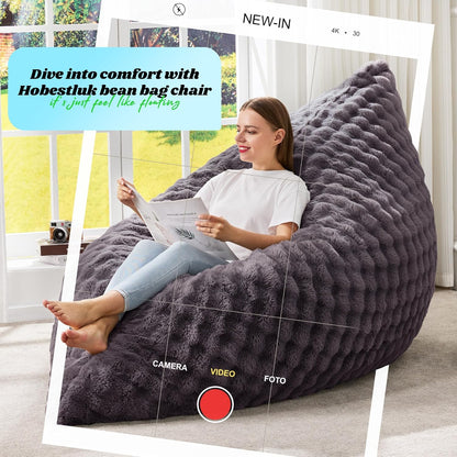 Hobestluk 3 in 1 Bean Bag Chair Giant Bean Bag Chairs for Adults with Bubble Cover Convertible Bean Bag Floor Cushion with Machine Washable Cover for Living Room (Bubble Dark Grey)