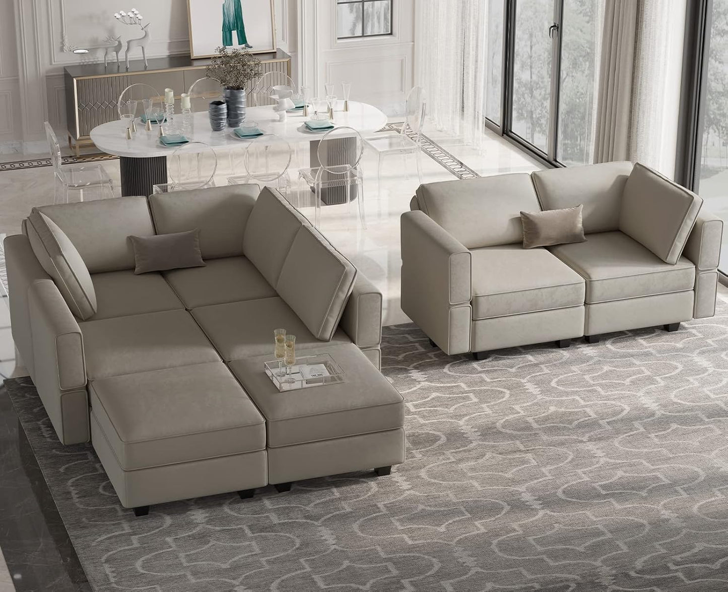 Belffin Modular Sectional Sofa with Storage Chaises Sectional Sleeper Sofa Couch 8 Seat Sectional Bed Grey