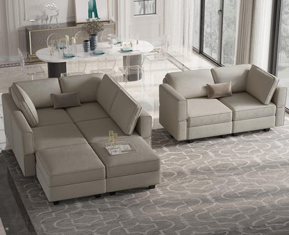 Belffin Modular Sectional Sofa with Storage Chaises Sectional Sleeper Sofa Couch 8 Seat Sectional Bed Grey