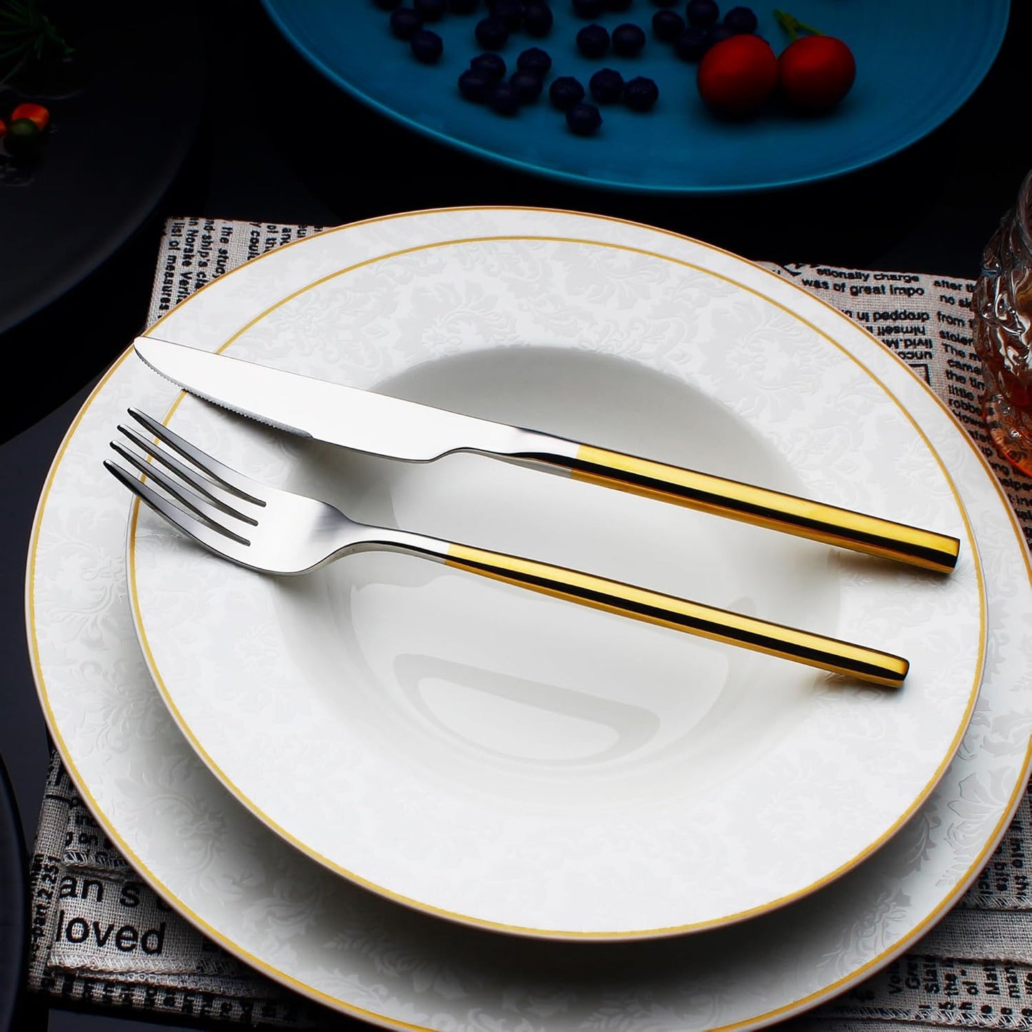 24 Piece Silverware Set For 6 Gold Handle Heavy duty 18/10 Stainless Steel Flatware Set Modern Design Knife/Fork/Spoon Mirror Polished Dishwasher Safe Cutlery Set with Gifts