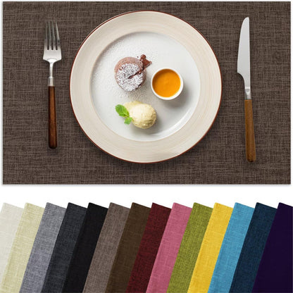 Placemats Set of 4, Bilayer Thickened Linen Place Mats Heat Resistant Machine Washable Wrinkle Free Carefully Selected Polyester Mats for Kitchen/Dining/Coffee Table (Burlap)