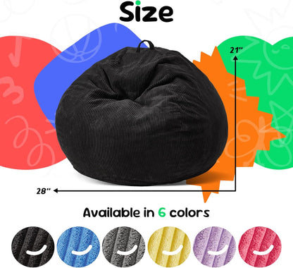 Hobestluk 2.5FT Bean Bag Chair Beanbags Small Bean Bag Chair with Filler Included Teardrop Bean Bag with Removable Cover for Bedroom Living Room (Small, Black)