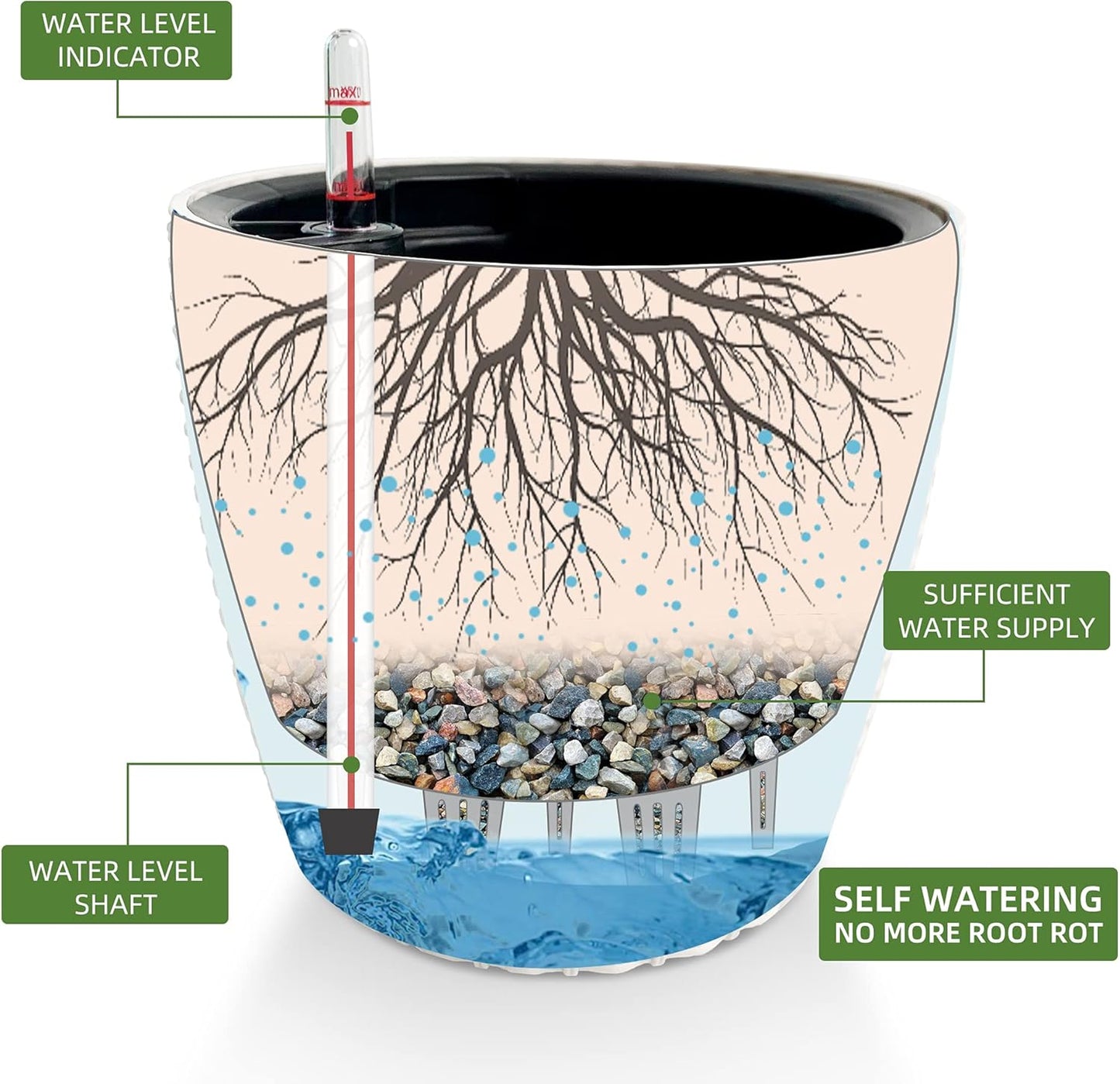 Dexceder 9x8 Inches Rattan Self Watering Planter Indoor Outdoor, Inner Pot Design, Thickened Table Flower Plant Pot with Water Level Indicator (Ivory White)