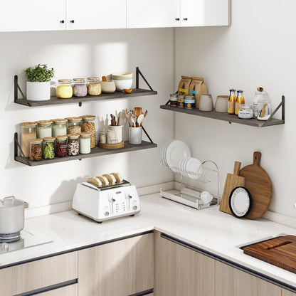 Heimlove 36 Inch Floating Bookshelves Set of 3,Wall Bookshelf Heavy Duty Wall Mounted Bookshelves for Living Room,Bedroom,Kitchen,Laundry Room Storage & Decor,Silver Grey