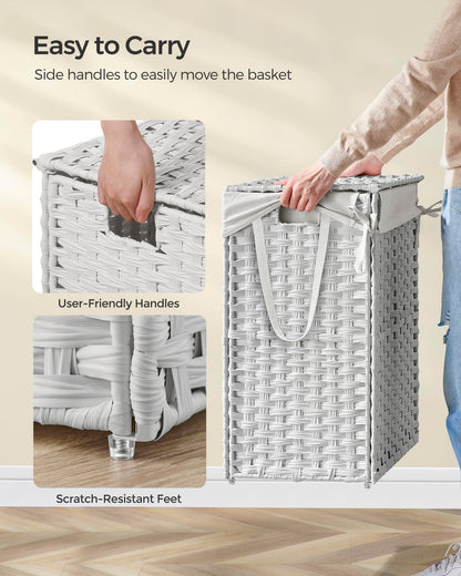 SONGMICS Laundry Hamper with Lid, 23.8 Gallon (90 L) Synthetic Rattan Clothes Laundry Basket with