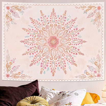 Lunerfex Floral Mandala Tapestry Boho Tapestry for Bedroom Pink Tapestries Wall Hanging Living Room Wall Art and Home Decor 60x80