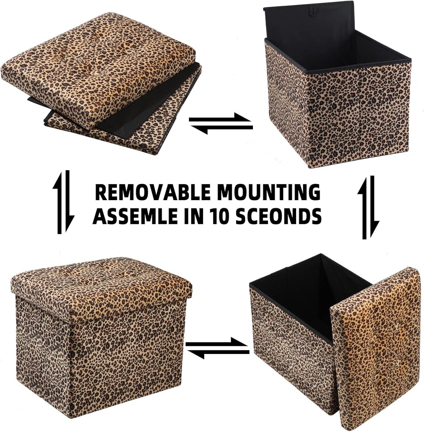 ALASDO Ottoman Storage Ottoman Footrest Stool Small Ottoman with Storage Foldable Ottoman Foot Rest Footstool Bench for Living Room 17x13x13inches Leopard Print