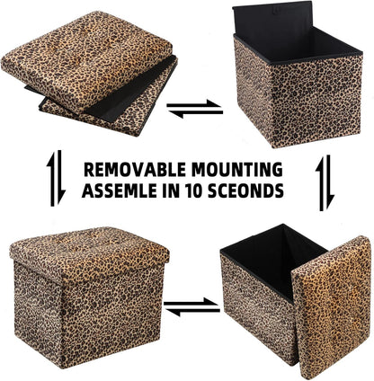 ALASDO Ottoman Storage Ottoman Footrest Stool Small Ottoman with Storage Foldable Ottoman Foot Rest Footstool Bench for Living Room 17x13x13inches Leopard Print