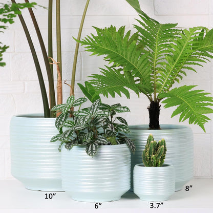 8 Inch + 6 Inch Ceramic Plant Pots Indoor with Drainage – Flower Pot Set, Decorative Indoor Planters for House Plants and Garden Use