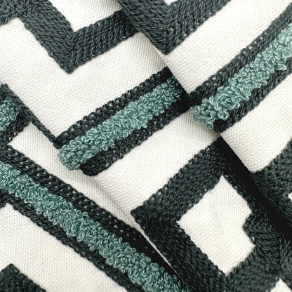 Alysheer Embroidered Lumbar Decorative Throw Pillow Cover 12"x 20", Classic Boho Geometric Embroidery Pattern Cotton Rectangular Cushion Case for Sofa Couch Living Room Bedroom (Navy Aqua)