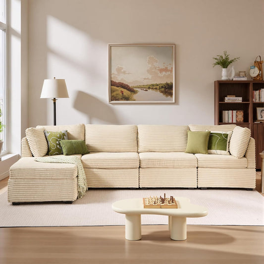 ovios Sectional Sofa Couch with L-Shape Chaise Ottoman, Comfy Modular Cloud Couches with Deep Seat