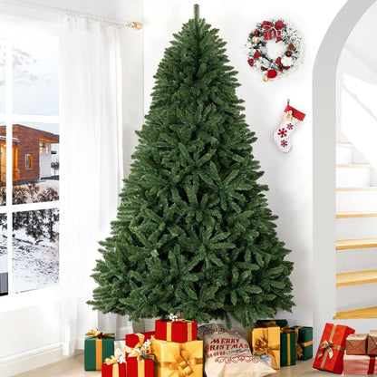 Prague 7.5ft Prelit Artificial Christmas Tree with Foot Pedal, 1717 Branch Tips, 550 Warm Lights and Metal Stand, 56" Wide Realistic Spruce Christmas Tree with Lights by Naomi Home