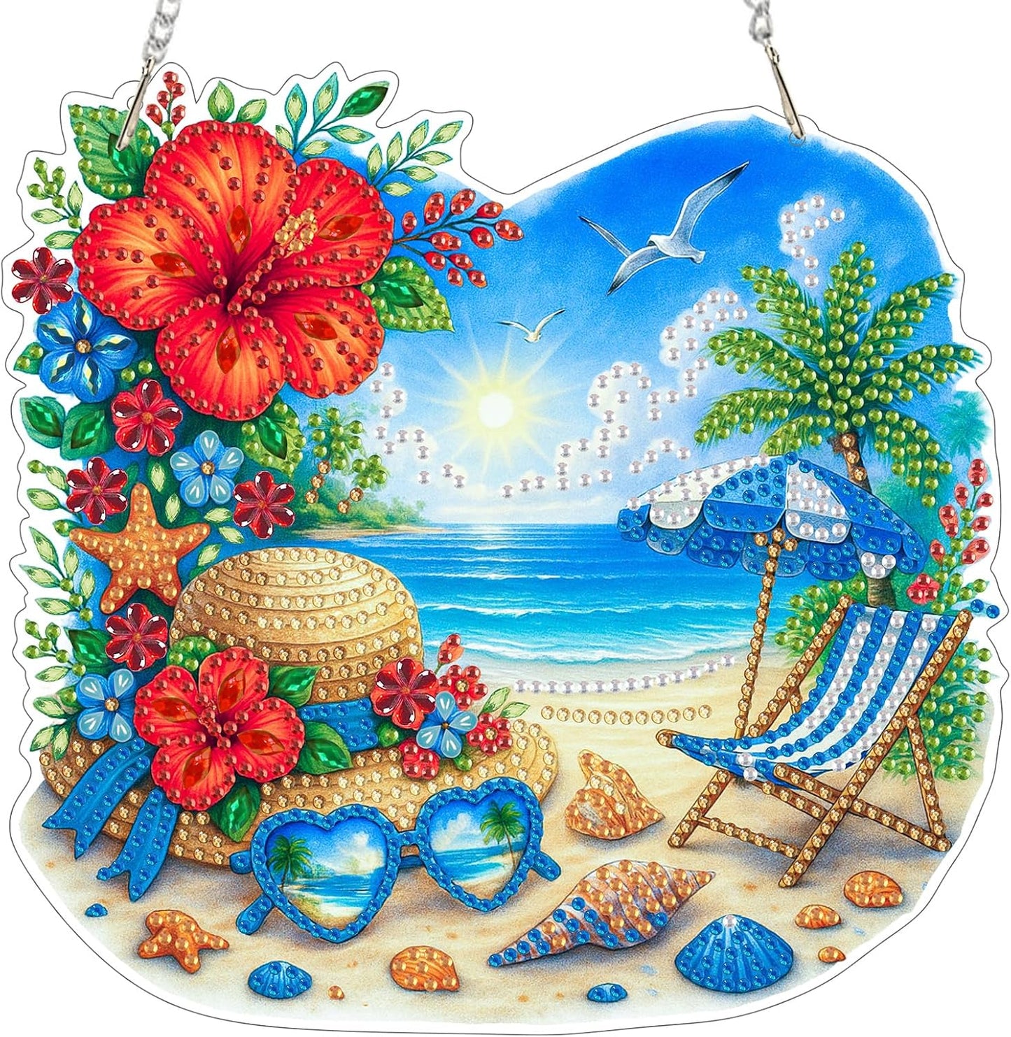 EOBROMD Diamond Hanging Art Kits for Adults, Beach Holiday DIY Special Shaped Rhinestone Kits for Adults, Diamond Art Painting Suncatcher, Window Pendants Home Garden Wall Hanging Ornament