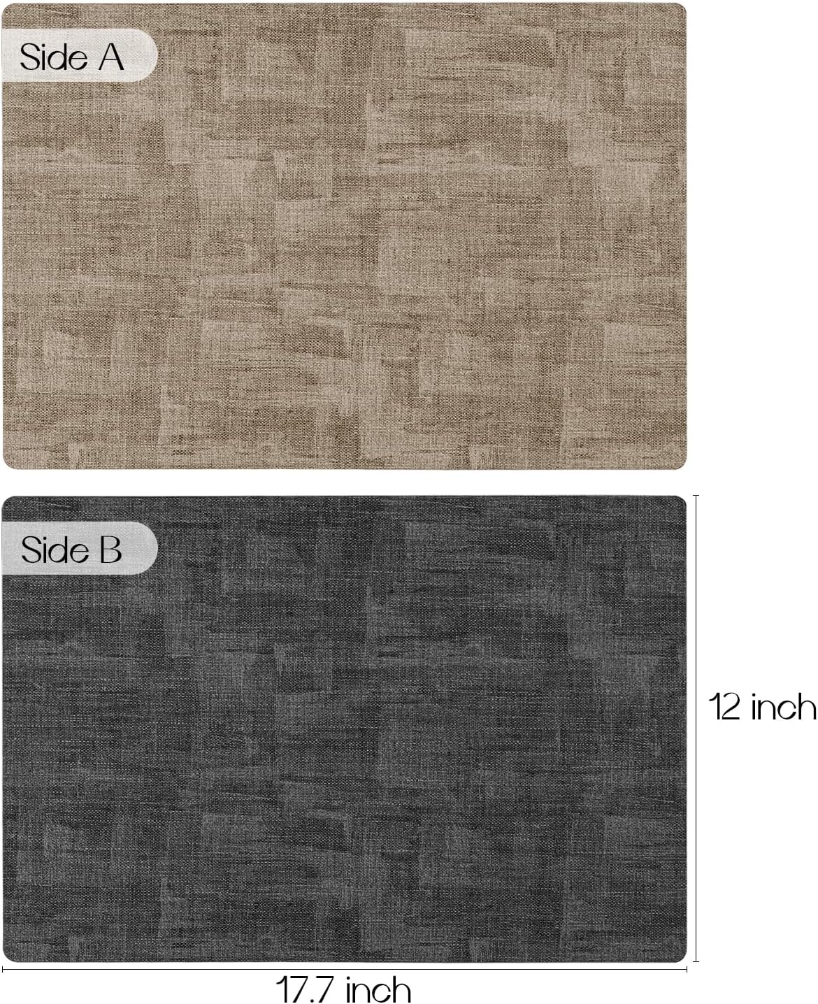 Romanstile Reversible Vinyl Placemats Set of 8, Faux Leather 100% Waterproof Oil-Proof Wipeable Place Mats, Heat Resistant Dual Sided Table Mats for Kitchen/Dining/Party (Grey Khaki, 12 x 17 Inch)