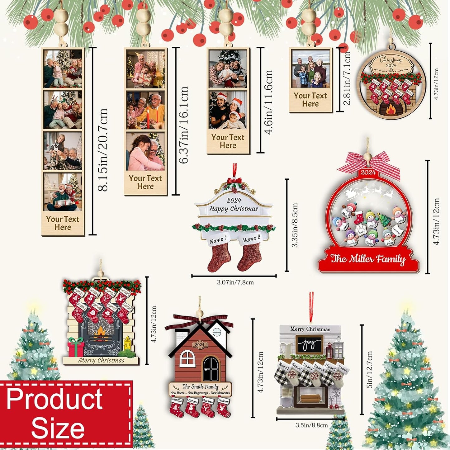 Personalized Christmas Ornaments with Names Custom Family Ornament Customized Xmas Tree Hanging Wood Decoration Gift New Home