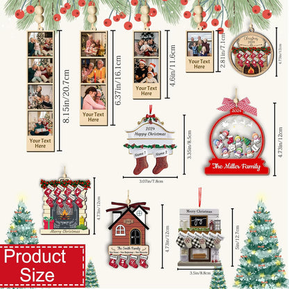 Personalized Christmas Ornaments with Names of 2/3/4/5/6/7/8 Custom Family Ornament Customized Xmas Tree Hanging Wood Decoration Gift Red Fireplace