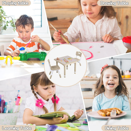 Toddler Table and Chair Set, Height Adjustable-Upgrade Kids Table and 2 Chairs for Ages 3-8, Multi-Activity Toddler Play Table with Graffiti Desktop for Home/Daycare/Classroom