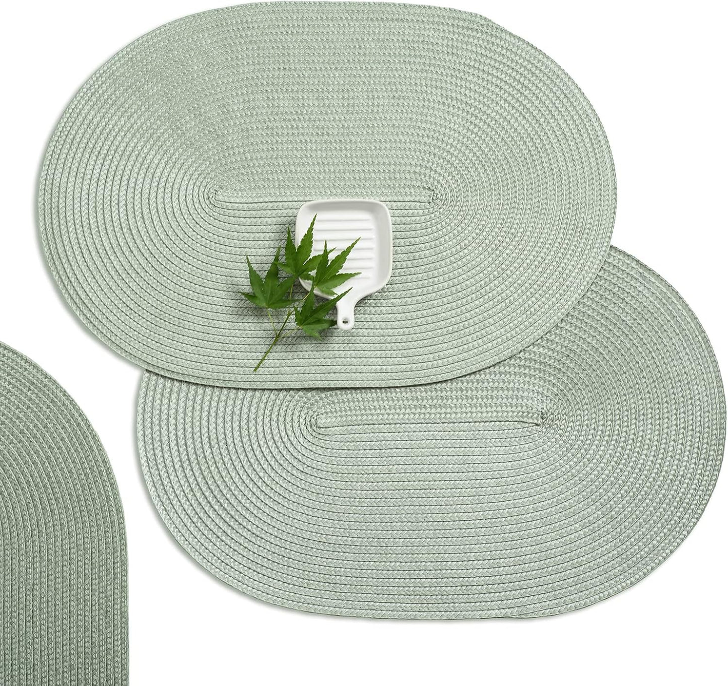 AHHFSMEI Placemats Set of 4 for Dining Table Washable Woven Vinyl Non-Slip 18x12 inches Placemat Heat-Resistant Durable Table Mats for Dining Table Easy to Clean (Sage Green, 4)