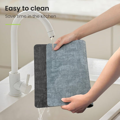 Faux Leather Dual Sided Placemats Set of 6, Square Non-Slip Heat Resistant Placemats with Coaster, Reversible wipeable Waterproof Table Mats for Kitchen, Dining, Outdoor (6, Black Light Blue)