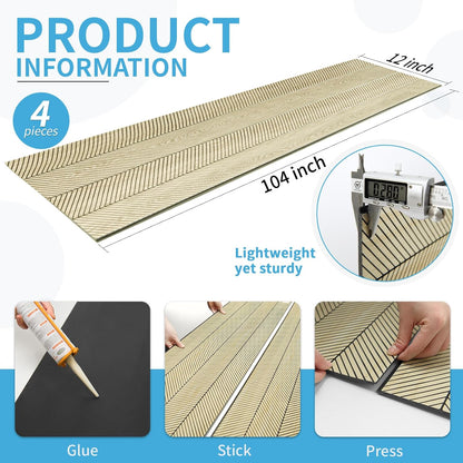 Art3d 4-Pack Glue-On Herringbone Wainscoting Panel for Interior Wall Decor - 104 x 12 Inch Polystyrene Ultralight Slim Slat Wall Panels for Living Room Bedroom, Oak