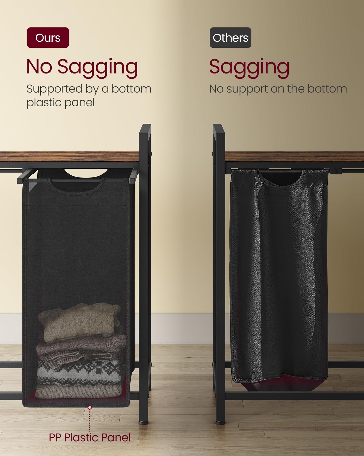 VASAGLE Laundry Hamper, Laundry Basket, Laundry Sorter with 4 Pull-Out and Removable Bags, Shelf