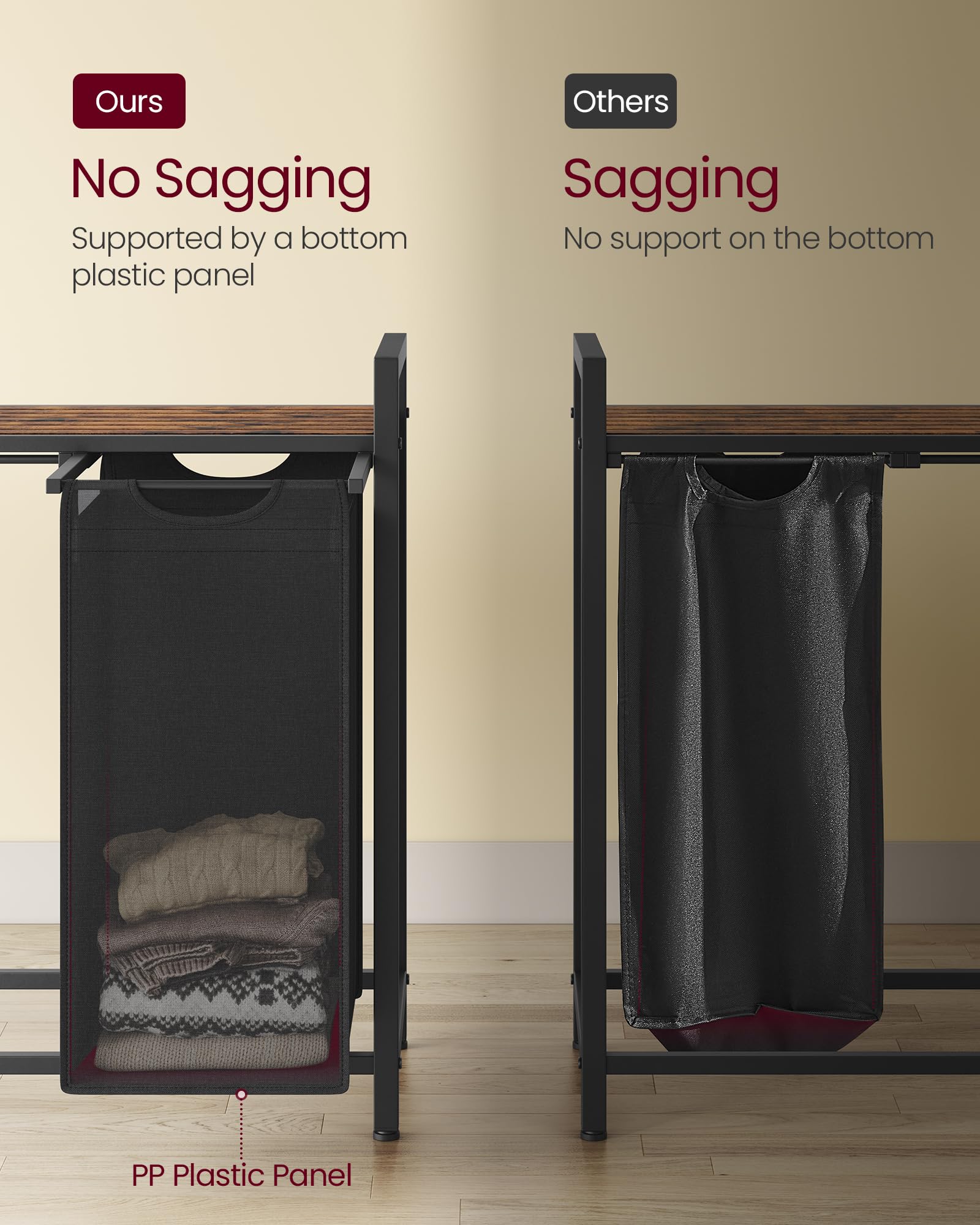 VASAGLE Laundry Hamper, Laundry Basket, Laundry Sorter with 4 Pull-Out and Removable Bags, Shelf