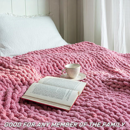 Chunky Knit Blanket - Luxury Soft Cozy 60 * 80 Throw Blanket,100% Woven Blanket Rope Knot Throw Blanket for Couch, Sofa, Home Decor, Gift - Machine Washable(Pink)