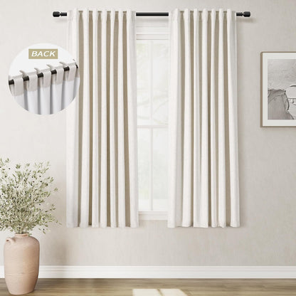 BOODII 63 Inch Blackout Curtains Cream Linen Black Out Curtains for Bedroom 2 Panels Set Neutral Room Darkening Curtain Natural Beige Thermal Insulated Curtain for Nursery Drapes Back Tab 52x63