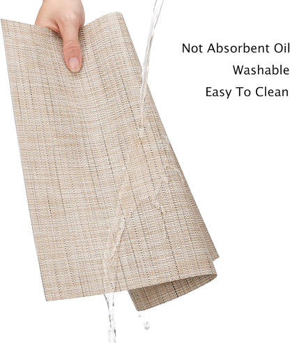 Myir JUN Placemats Set of 4, Vinyl Woven Placemats Place Mats Indoor Set of 4 Washable Table Mats Non-Slip Place mats for Dining Table (Beige, Set of 4)