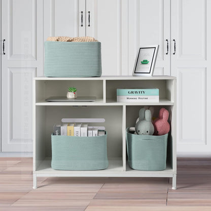 Cotton Rope storage Basket Bins Woven Basket for Organizing Shelves Rectangle Decorative Baskets For storage Clothes Toys Books Towels Square Wicker Nursery basket organizer 3 pack Green