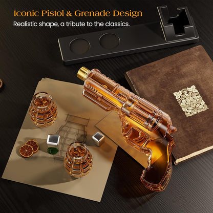 Kollea Whiskey Decanter Set with Grenade-Shaped Shot Glasses, Anniversary Birthday Gifts for Men Who Have Everything, Holiday Whiskey Gifts for Men, Father, Husband, Boyfriend & Military Enthusiasts