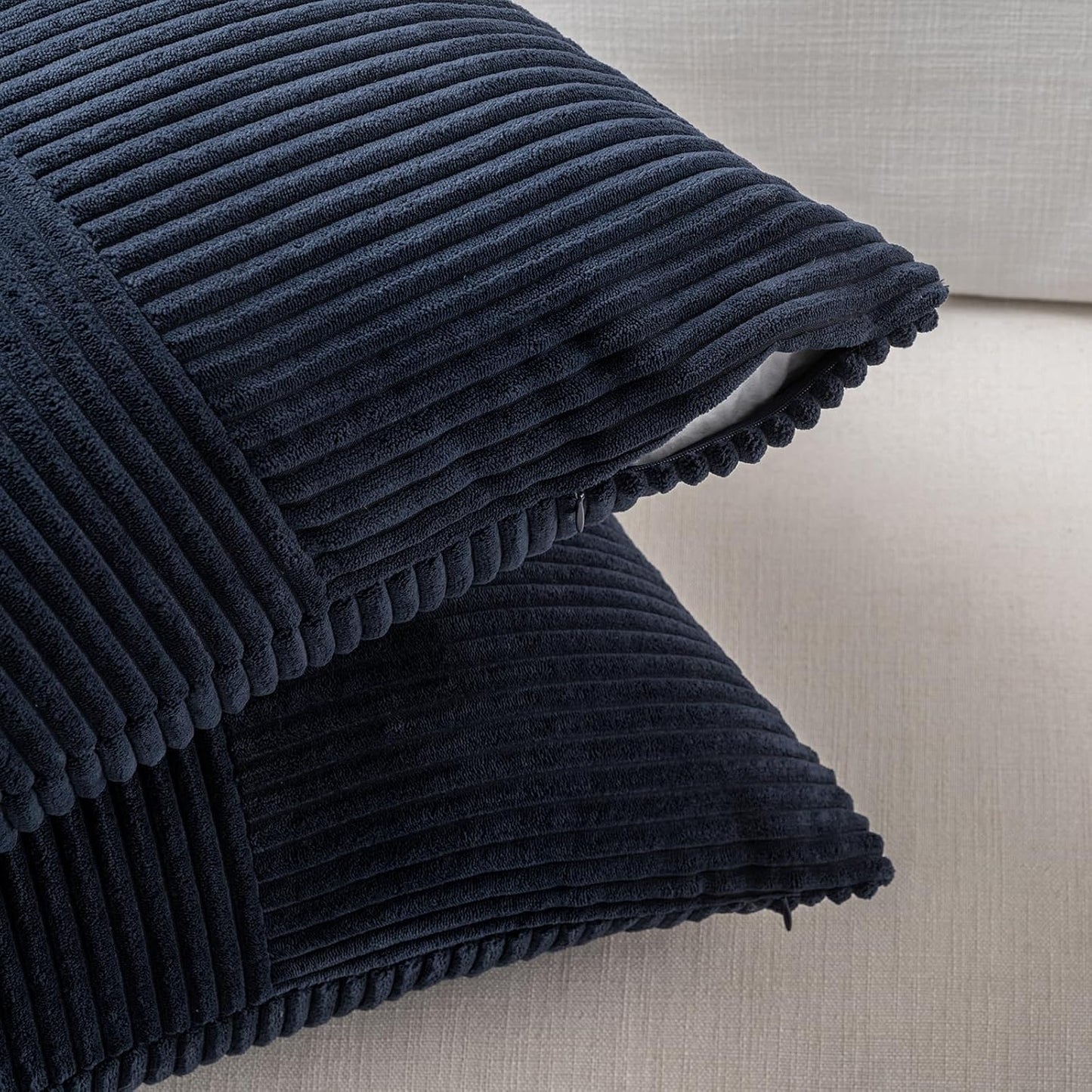 Fancy Homi 2 Packs Navy Blue Lumbar Decorative Throw Pillow Covers 14x24 Inch for Couch, Rustic Farmhouse Boho Home Decor, Soft Striped Corduroy Rectangle Accent Cushion Case 35x60 cm