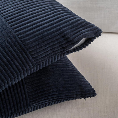 Fancy Homi 2 Packs Navy Blue Lumbar Decorative Throw Pillow Covers 14x24 Inch for Couch, Rustic Farmhouse Boho Home Decor, Soft Striped Corduroy Rectangle Accent Cushion Case 35x60 cm