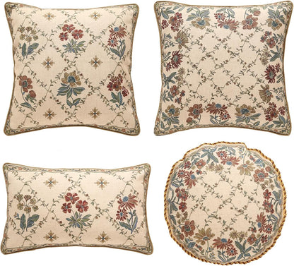 patdrea Designer Throw Pillow Covers Set of 4,Euro Vintage Light Brown Linen with Floral Collection Pattern Pillow Cover,Decorative Square Lumbar Round Pillowcases Cushion for Bed Living Room Car