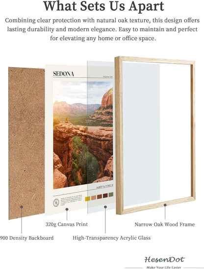 HesenDot Natural OAK Wood Framed Arizona Wall Art,12x16in Sedona's Red Rock Formations Quality Canvas Wall Print,Classic Urban Landmark Wall Decor for Living Room,Bedroom,Office Gallery Set of 1