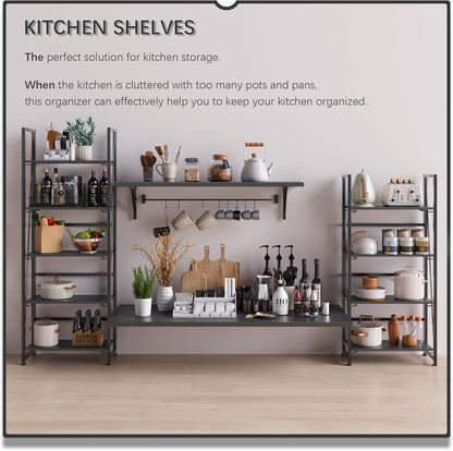 4NM No Assembly Foldable Bookshelf, 5-Shelf Collapsible Bookcase Storage for Small Spaces, 62.2" H, All Black